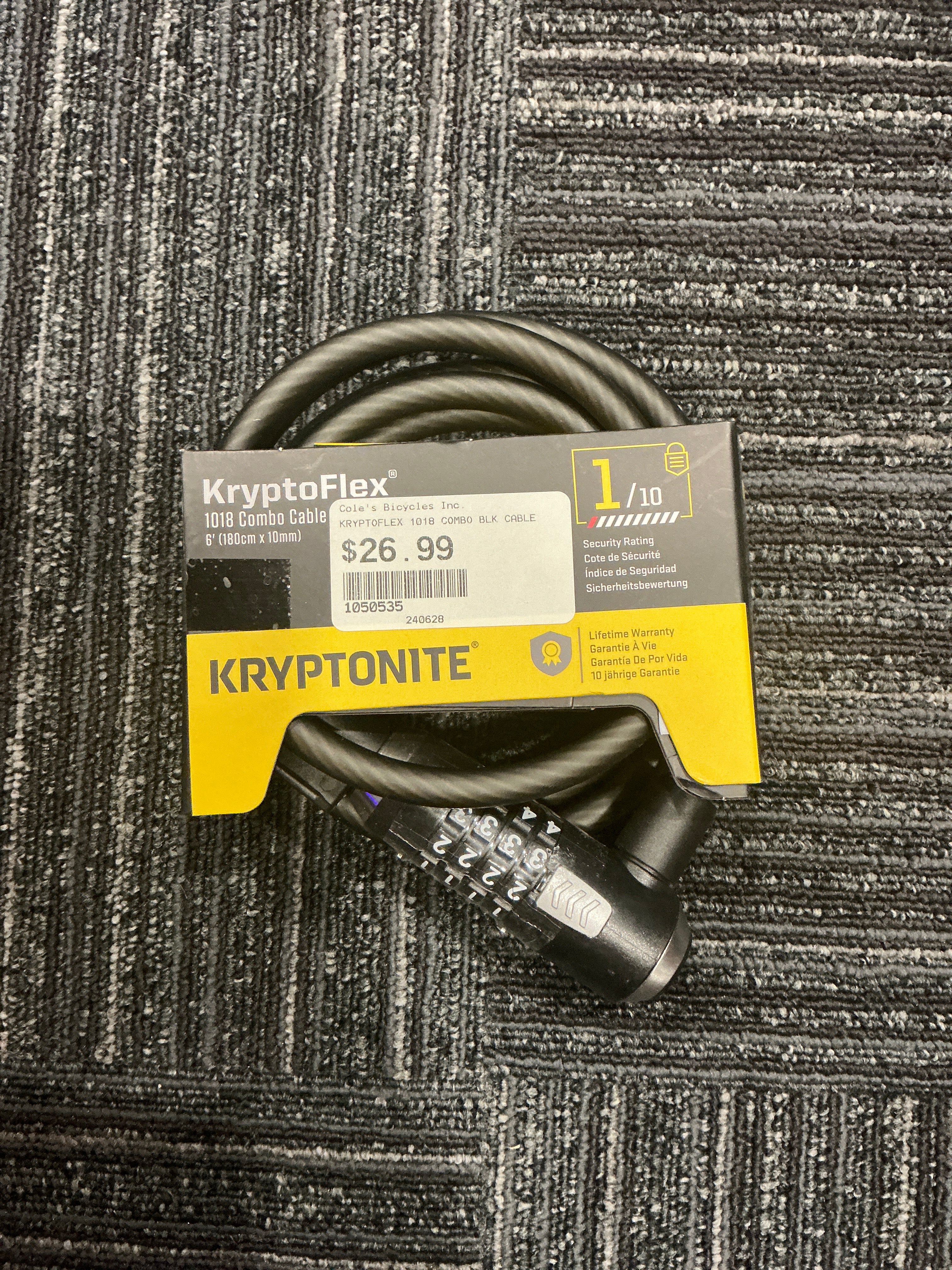 KRYPTOFLEX 6’ 180cmX10mm combo cable lock
