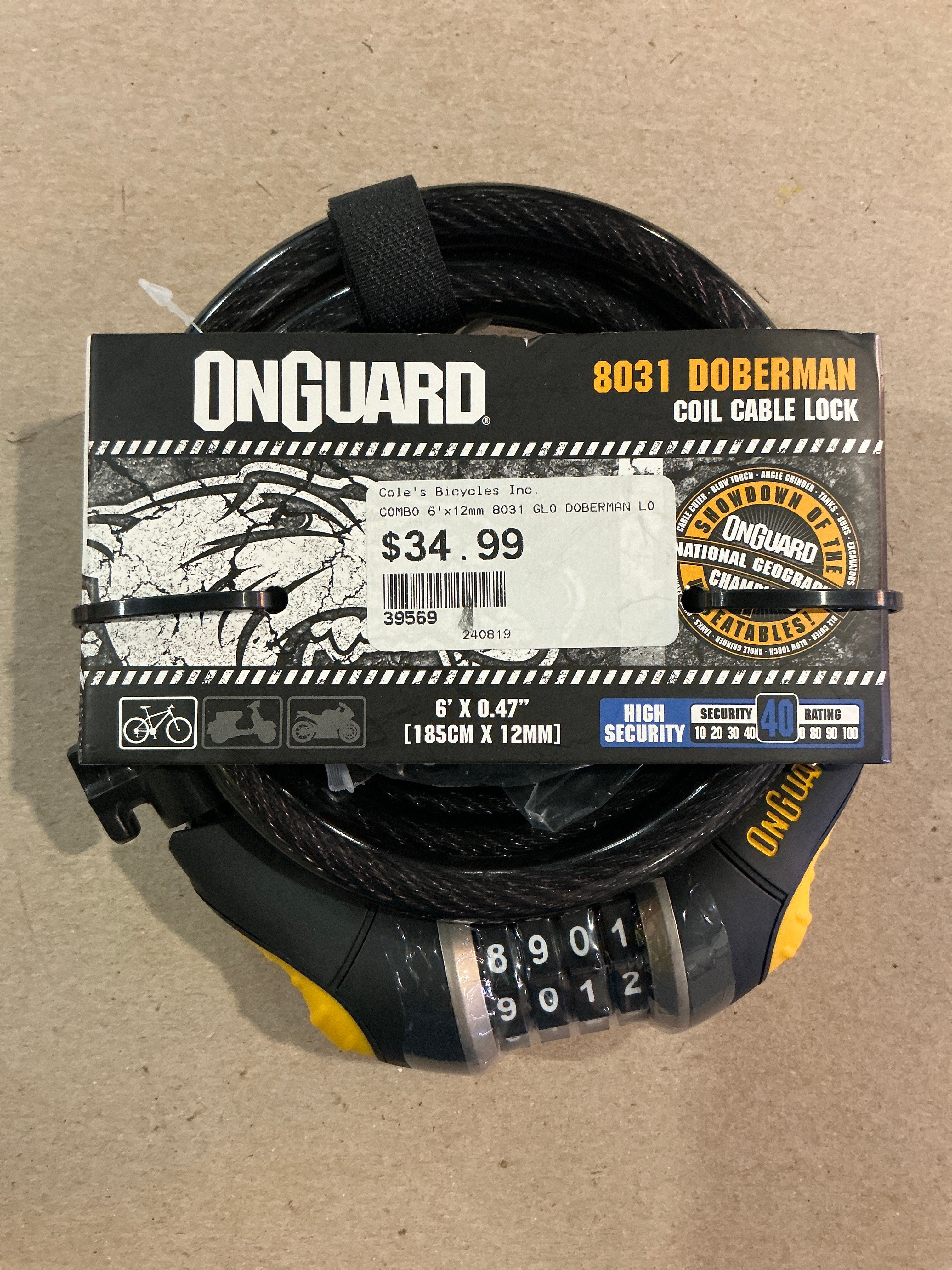COMBO 6’X 12 MM 8031 GLO DOBERMAN CABLE LOCK